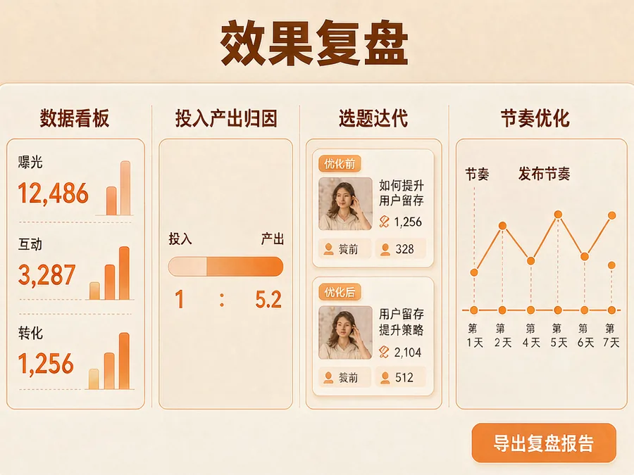 效果复盘的数据看板与归因示意